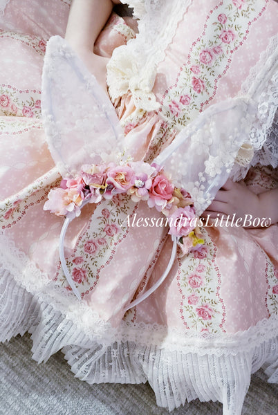 Bunny Couture Ears Headband in Vintage rose colors