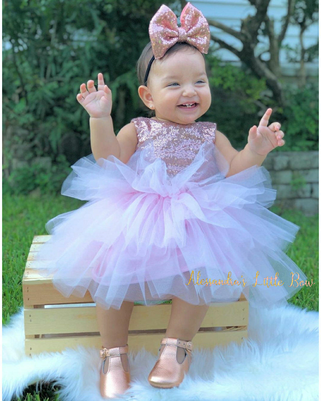 3 Tier Glam Dress in Rose Gold and Pink 18/24 Months