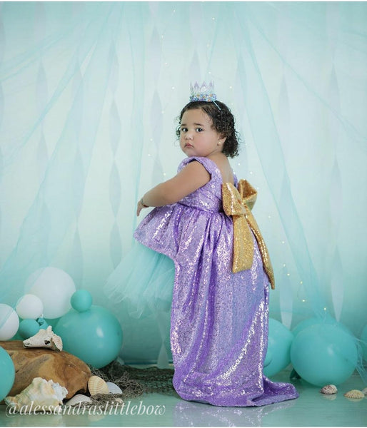 Princess Megan High Low Couture Dress in Lavender and Aqua