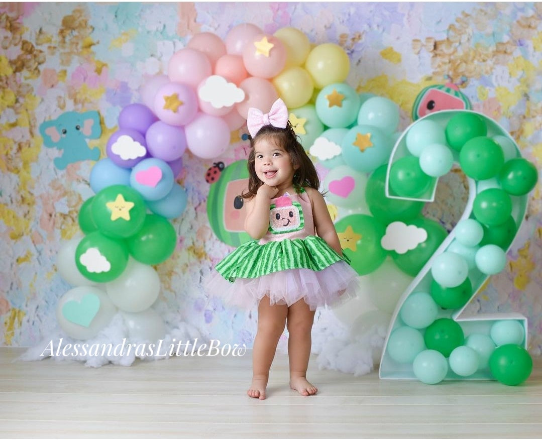 CocoMelon inspired tutu Romper in pastel colors 6 kids