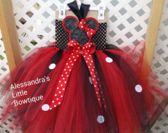 MINNIE MOUSE Dress, Red and Black Minnie Mouse Costume, Minnie Mouse TUTU  Dress, Red Polka Dot Dress, 1st Birthday Oufit Girl, Tulle Dress 