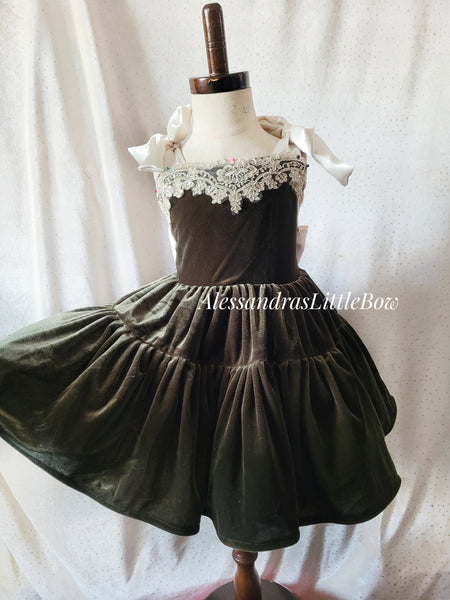 Ready to ship olive velvet fashion dress size 4t fits 3t-5/6