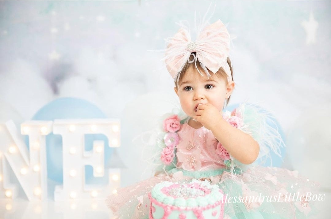 Pink and aqua beaded butterfly Couture Romper