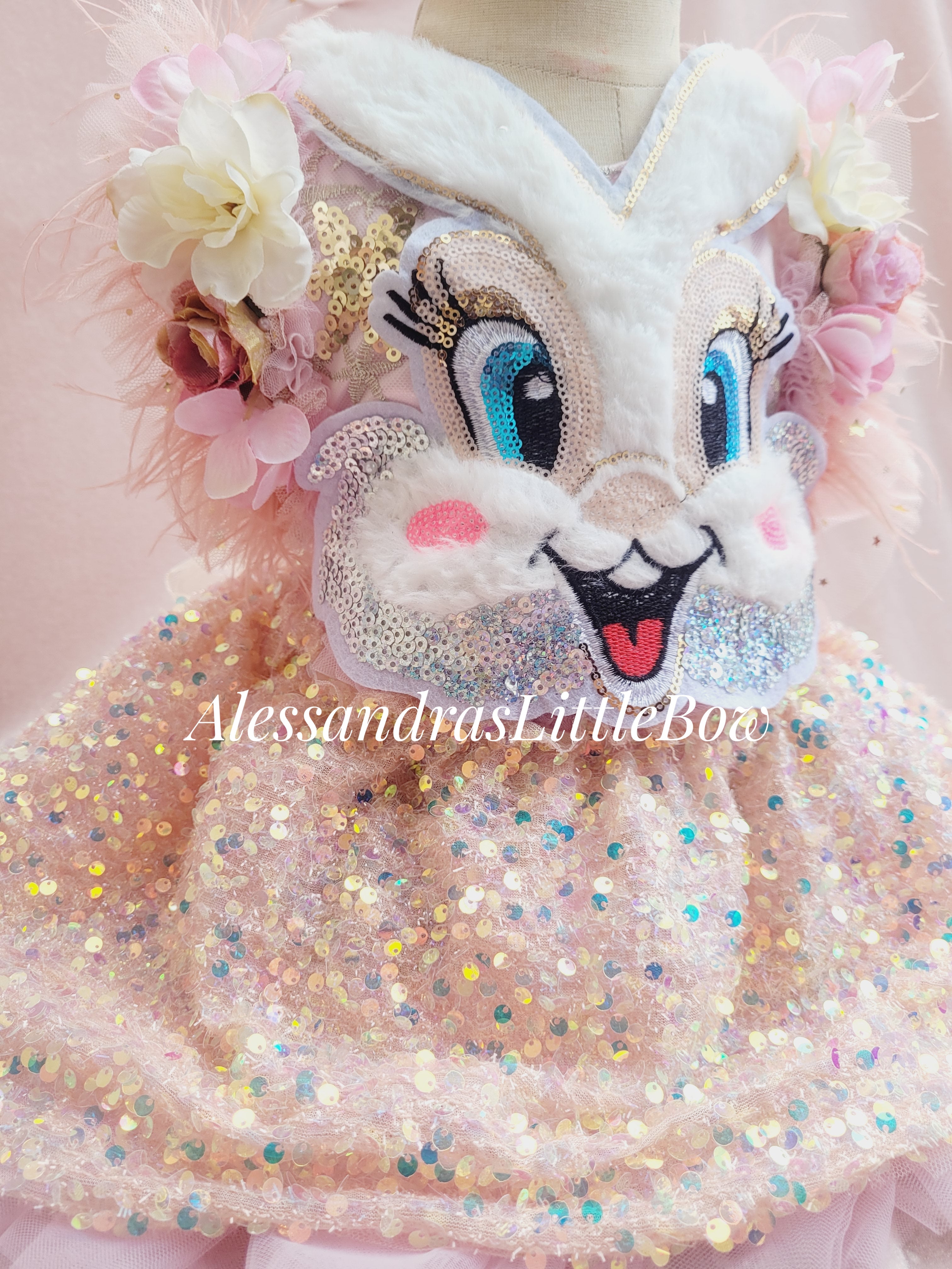 Sparkly Bunny  Deluxe Whimsical romper in Blush