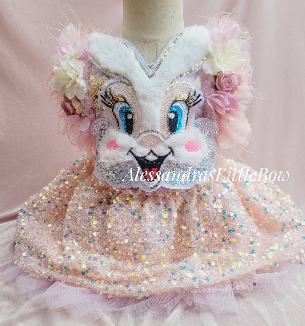 Sparkly Bunny  Deluxe Whimsical romper in Blush