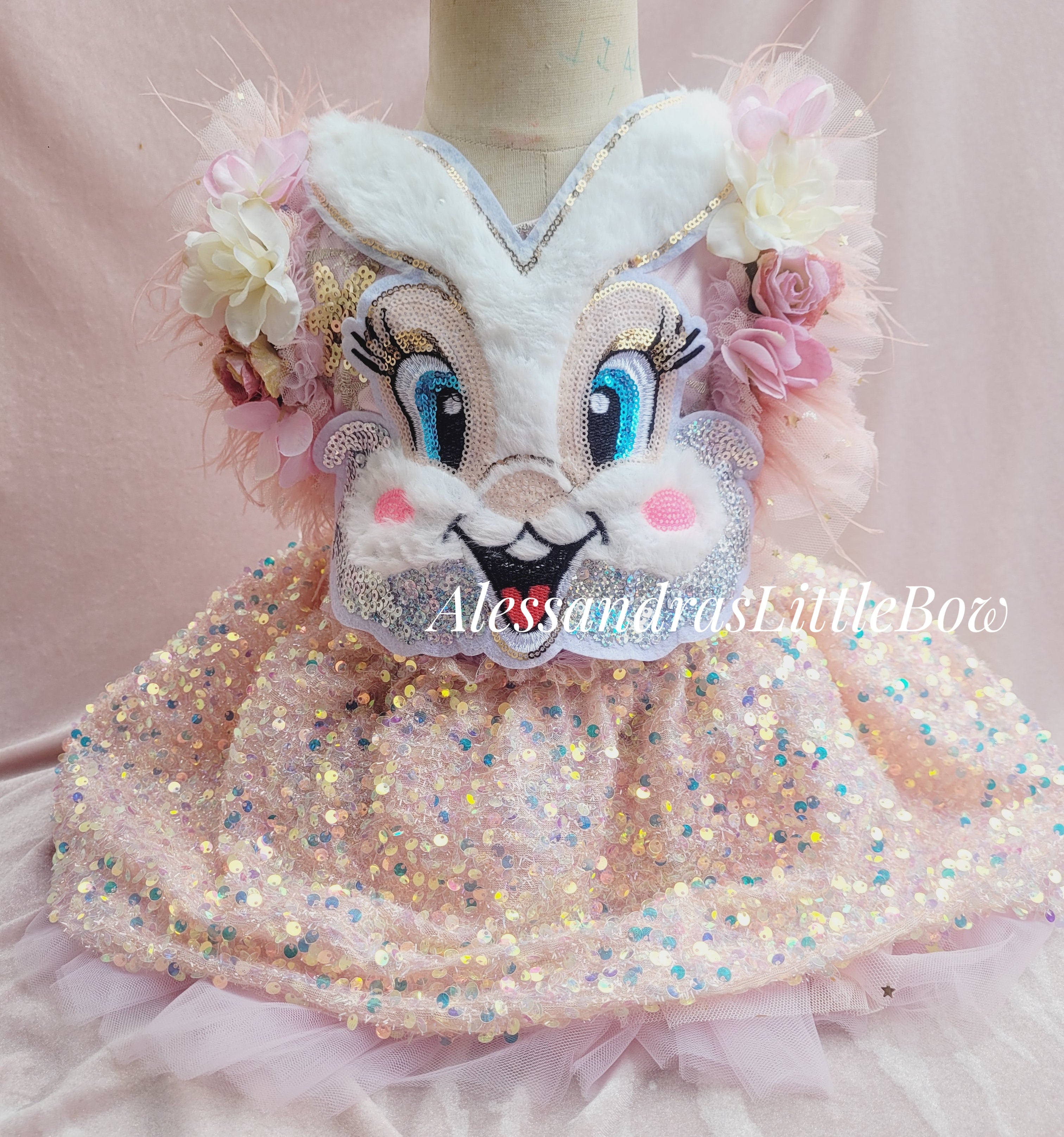Sparkly Bunny  Deluxe Whimsical romper in Blush