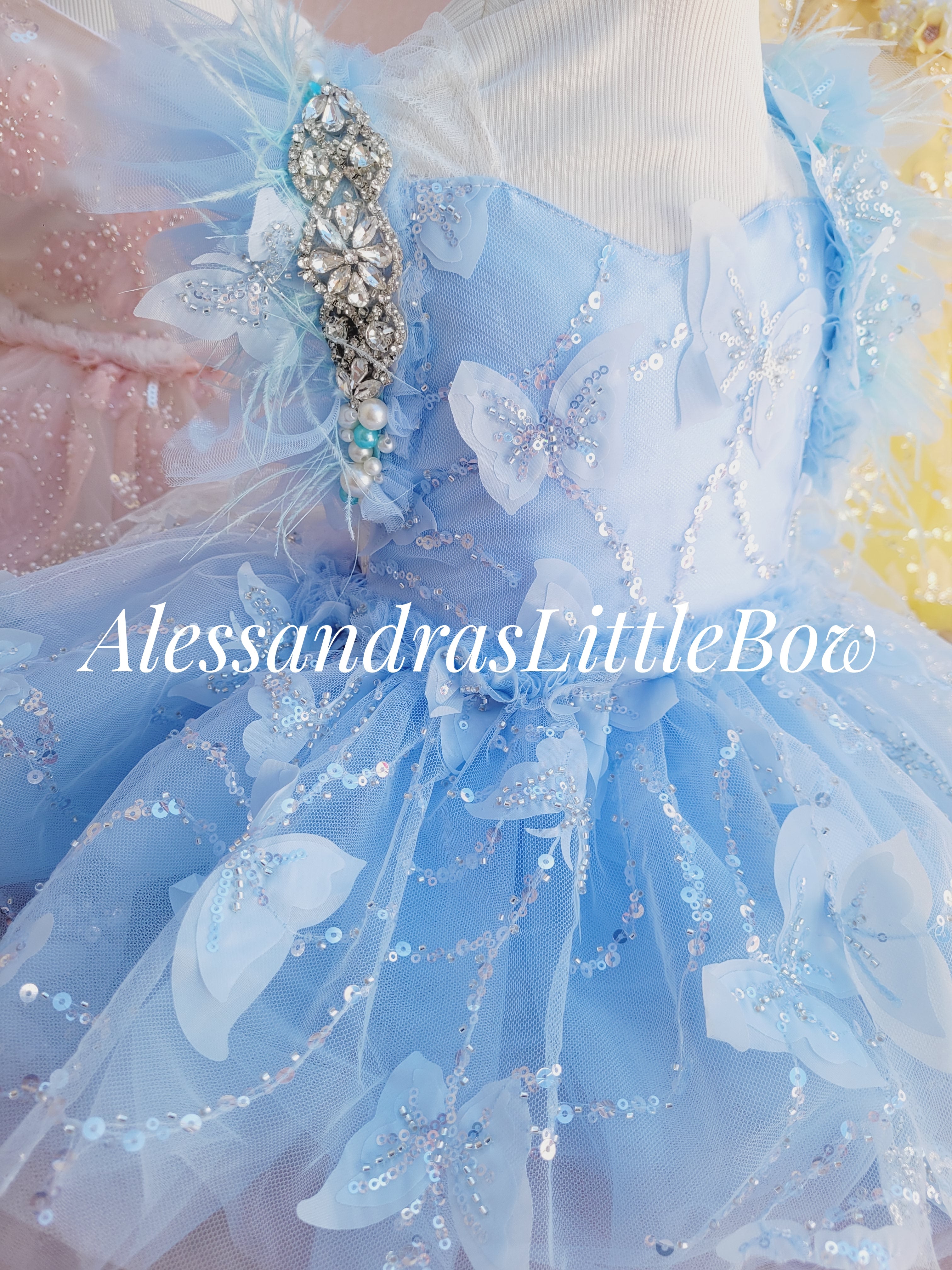 Sparkly Pink Pearl Butterfly Deluxe Couture Romper - AlessandrasLittleBow