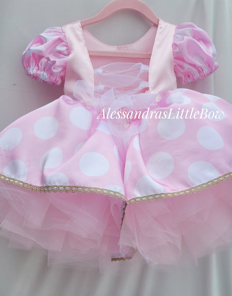 Light Pink Minnie polka dots Couture dress