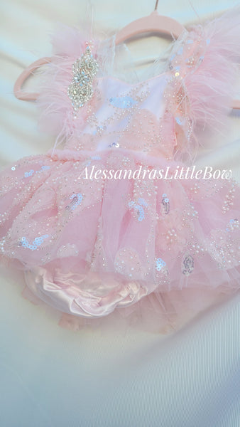 Sparkly Pink Pearl Butterfly Deluxe Couture Romper