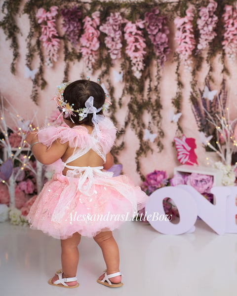 Sparkly Pink Pearl Butterfly Deluxe Couture Romper