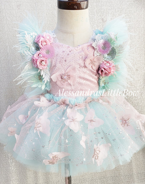 Butterfly Fairy Deluxe Whimsical romper in pink and aqua with wings