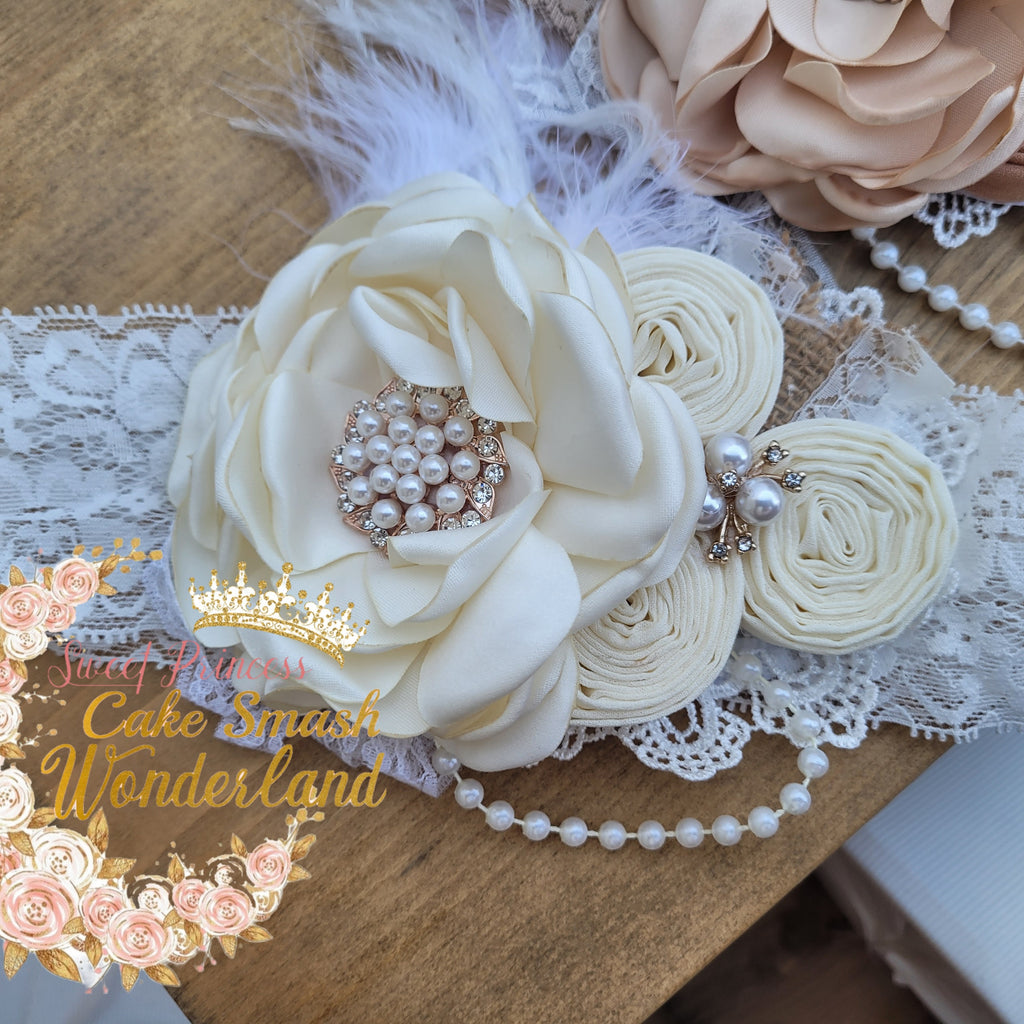 Pearl Couture Flower headband - AlessandrasLittleBow