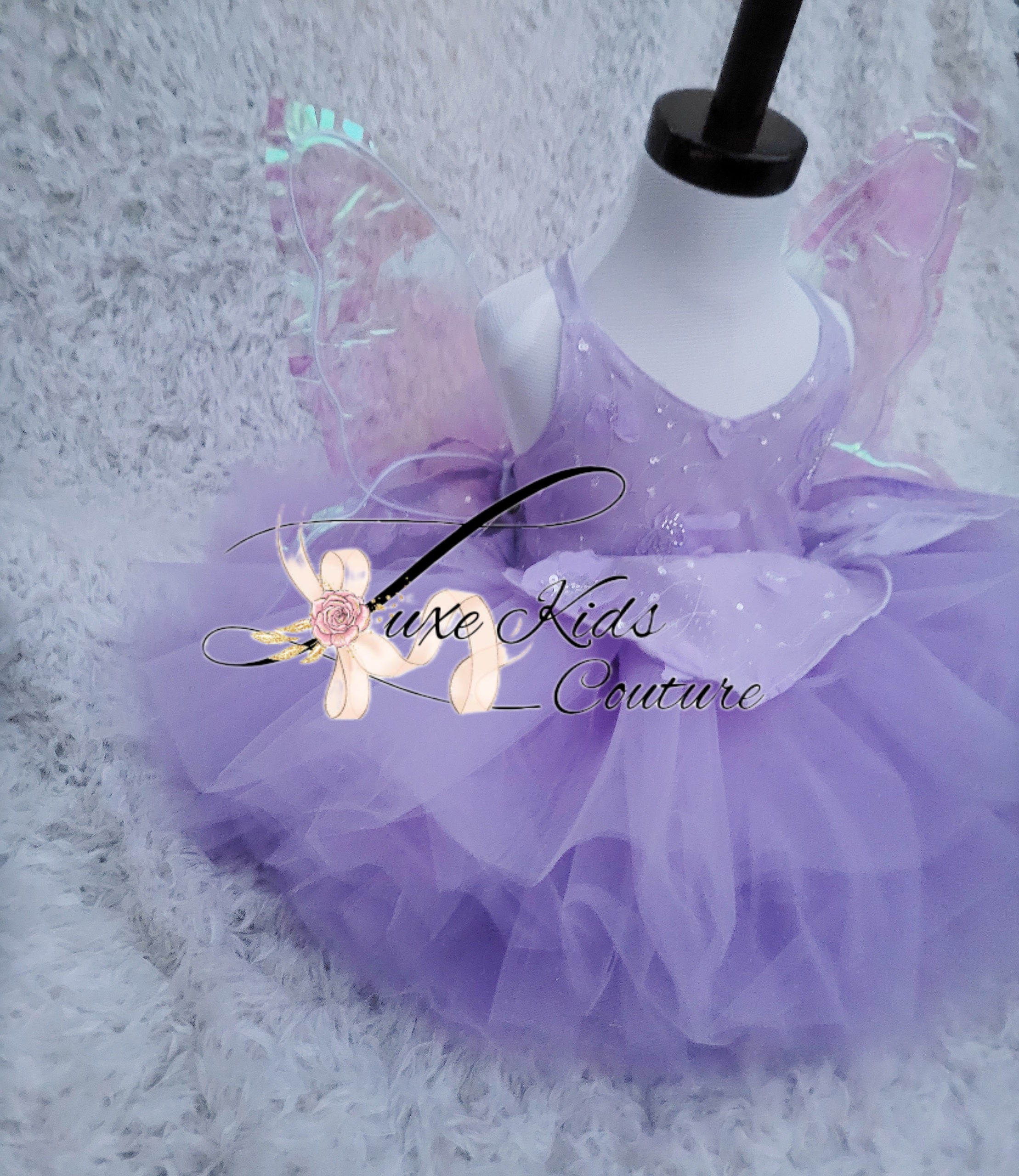 Lavender Fairy butterfly couture dress with wings 12 kids / attached to dress with snaps Lavender Fairy butterfly couture dress with wings 12 kids / attached to dress with snaps
