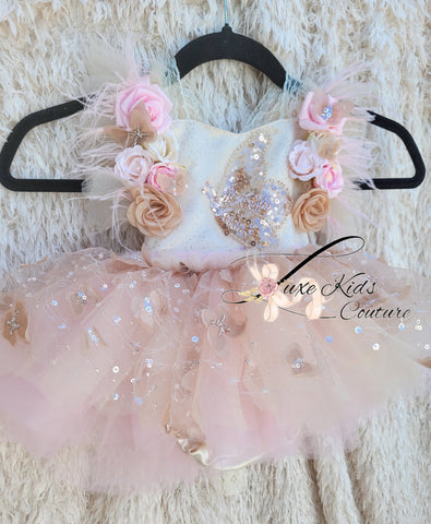 READY TO SHIP size 12mo (fits 9mo-18m) Cream butterfly whimsical romper