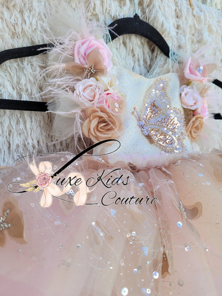 READY TO SHIP size 12mo (fits 9mo-18m) Cream butterfly whimsical romper