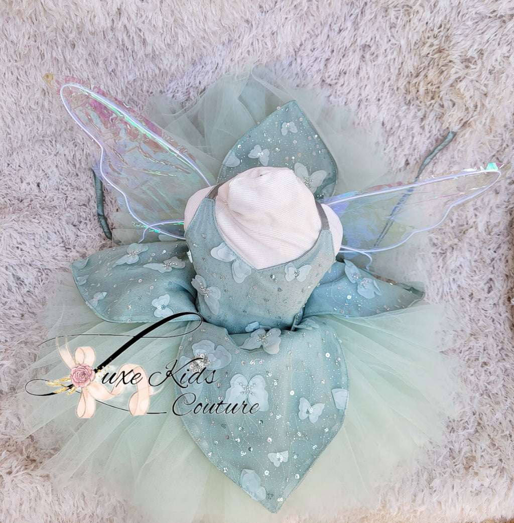 Mint Green Fairy butterfly couture dress with wings