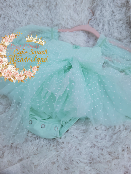 Rts Mint Mia polka dots romper size 2/3t