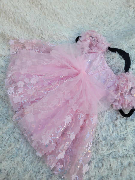 RTS Pink flower sequin dress size 24mo/2t