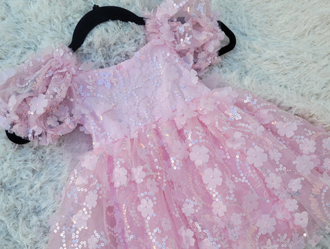 RTS Pink flower sequin dress size 24mo/2t - AlessandrasLittleBow