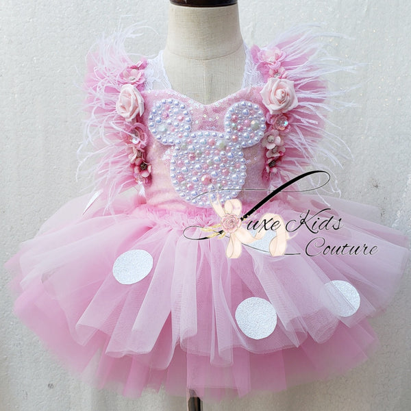 Pink Mouse pearl Couture romper