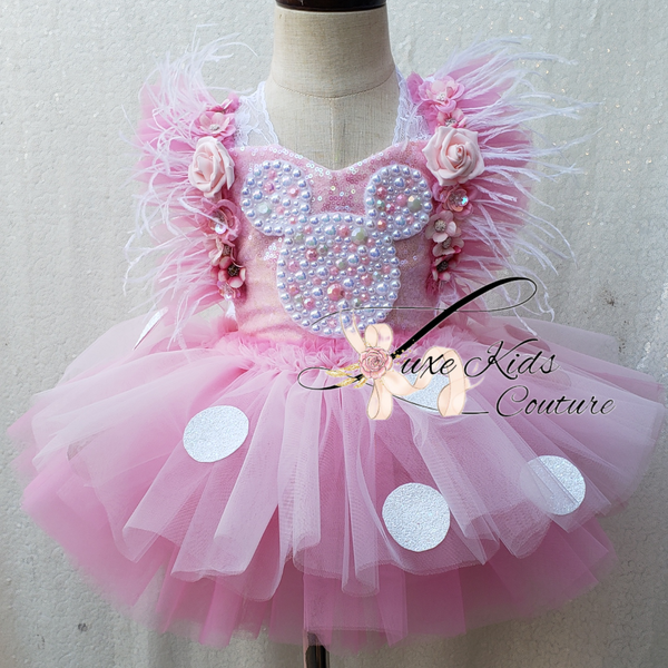 Pink Mouse pearl Couture romper