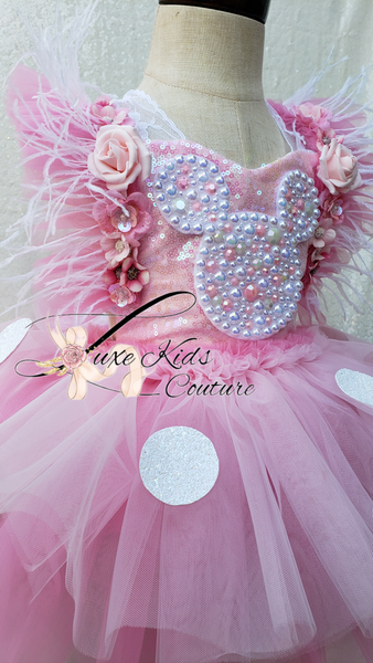 Pink Mouse pearl Couture romper