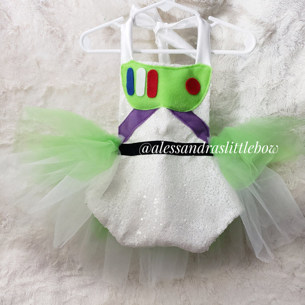 Children's costume with Buzz Lightyear design on a white background