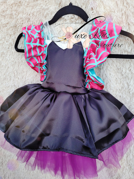 Ghost Spider Inspired Whimsical Romper Dress – Pink & Teal Spider Girl Costume