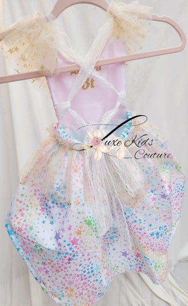 Whimsical Clown Romper in pastel colors