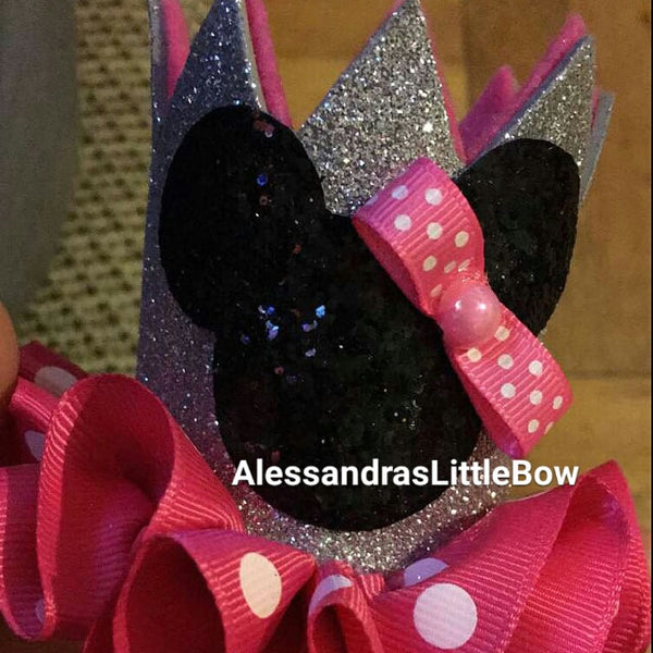 Small pink and silver Minnie mouse crown - AlessandrasLittleBow