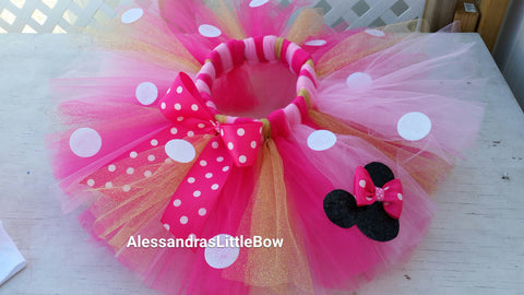 Hot pink, pink and gold Minnie mouse birthday tutu - AlessandrasLittleBow