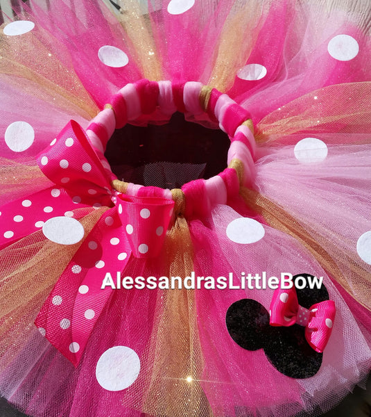 Hot pink, pink and gold Minnie mouse birthday tutu - AlessandrasLittleBow