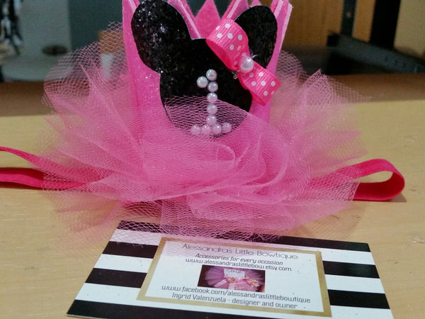 Small pink minnie mouse birthday  crown with number - AlessandrasLittleBow