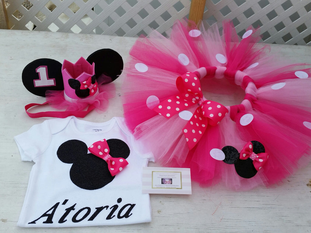 pink and black Minnie mouse birthday outfit - AlessandrasLittleBow