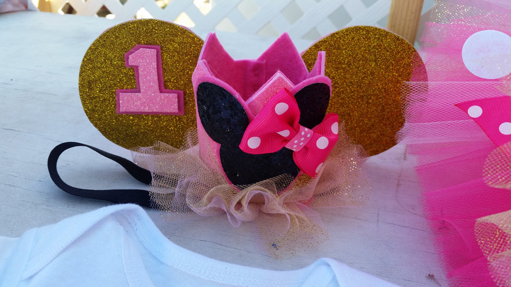 pink and gold minnie mouse birthday crown - AlessandrasLittleBow