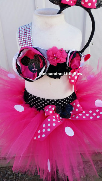 Let's Party Minnie mouse pink cake smash outfit - AlessandrasLittleBow