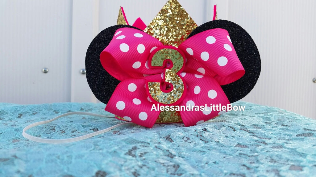 Gold Minnie Ears birthday crown - AlessandrasLittleBow