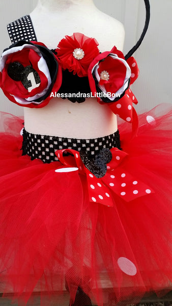 Let's Party Minnie mouse Red cake smash outfit - AlessandrasLittleBow