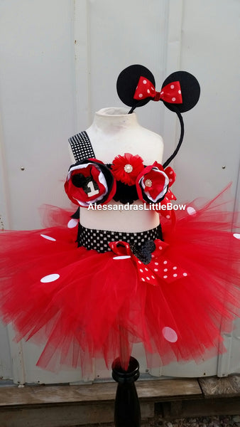 Let's Party Minnie mouse Red cake smash outfit - AlessandrasLittleBow