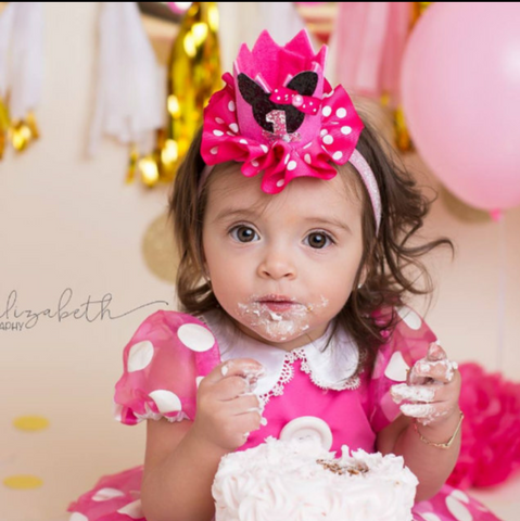 Small pink minnie mouse polka dots  crown with number - AlessandrasLittleBow