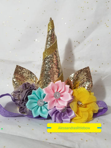 Light Gold unicorn headband - AlessandrasLittleBow
