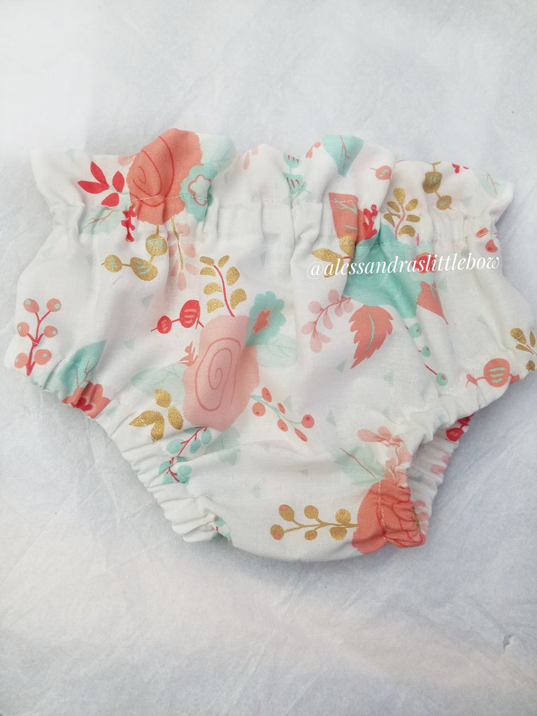 Coral and Mint Floral High waisted Bummies - AlessandrasLittleBow