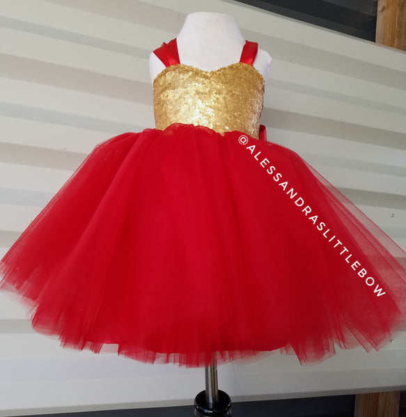 Sweetheart Couture dress in Red and Gold - AlessandrasLittleBow