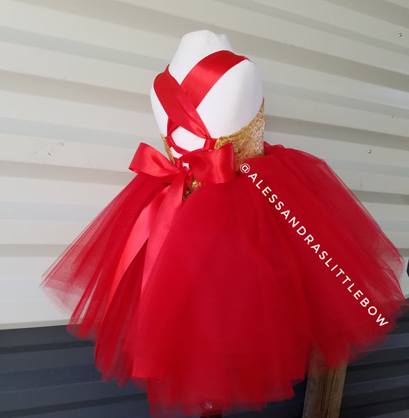 Sweetheart Couture dress in Red and Gold - AlessandrasLittleBow