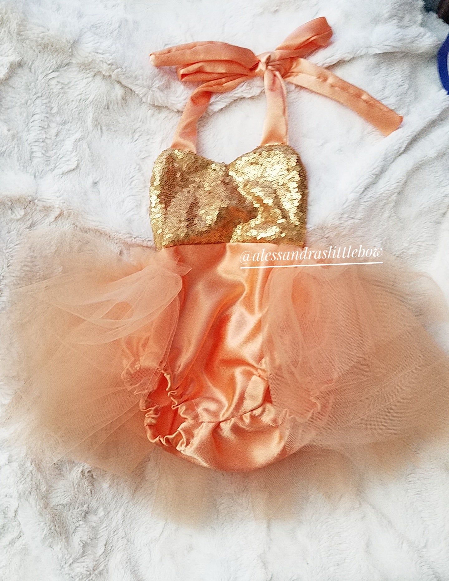 Peach and gold sequin Romper – AlessandrasLittleBow