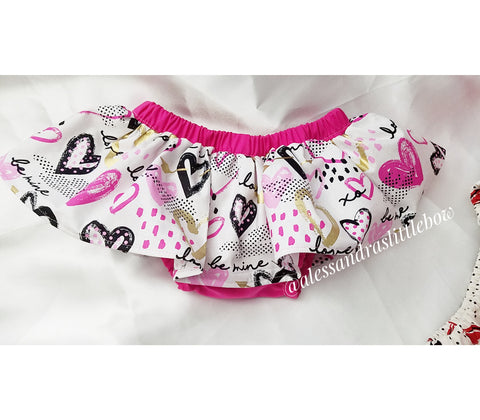 Hot Pink, Gold and Black hearts Skirted Bloomers - AlessandrasLittleBow