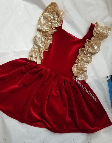 Red Velvet Sparkle Pinafore dress - AlessandrasLittleBow