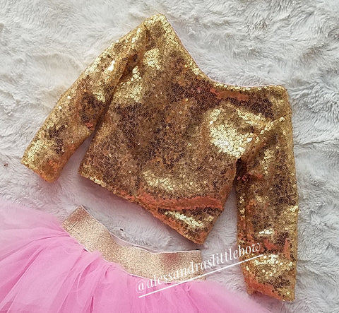 Princess cropped Sequin top in gold - AlessandrasLittleBow