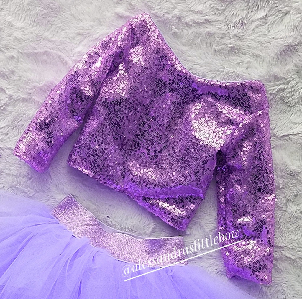 Princess cropped Sequin top in lavender - AlessandrasLittleBow