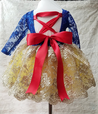 Princess Amber Couture Dress in Snow White Colors - AlessandrasLittleBow